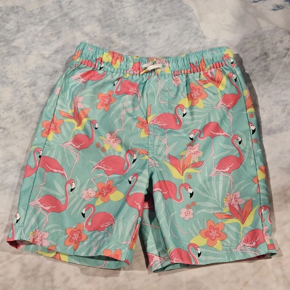Gymboree Boys Swim Trunks 4T Flamingo Tropical Print Drawstring